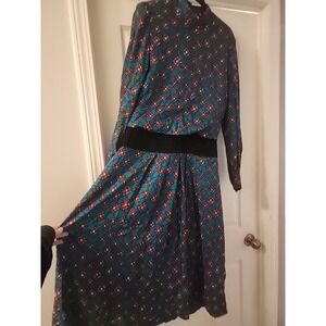 Vintage Stained Glass Dress Sterling Collection Size 14 80's 70's Block Made USA